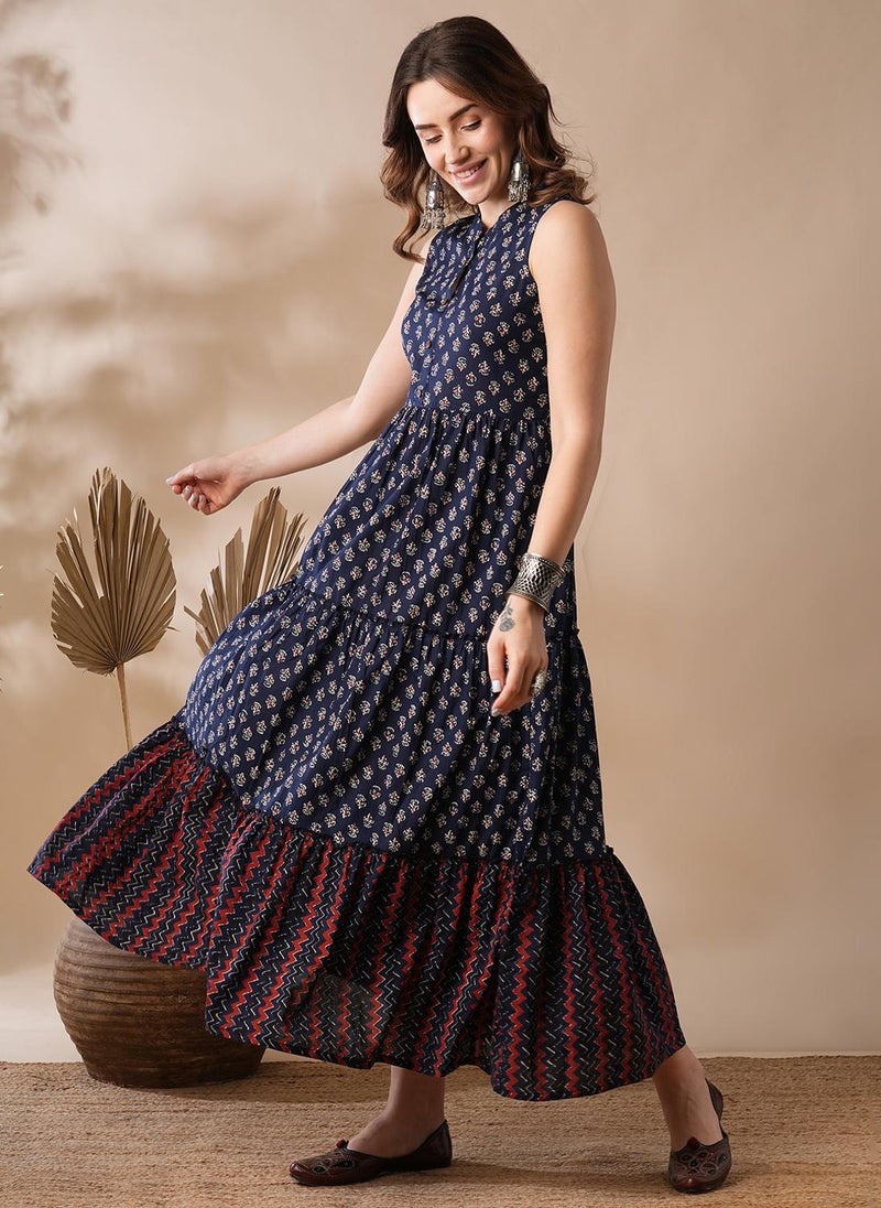 جلو باص فستان ماكسي نسائي بنقشة زهور بياقة ماندارين من جلوبس - Image 3